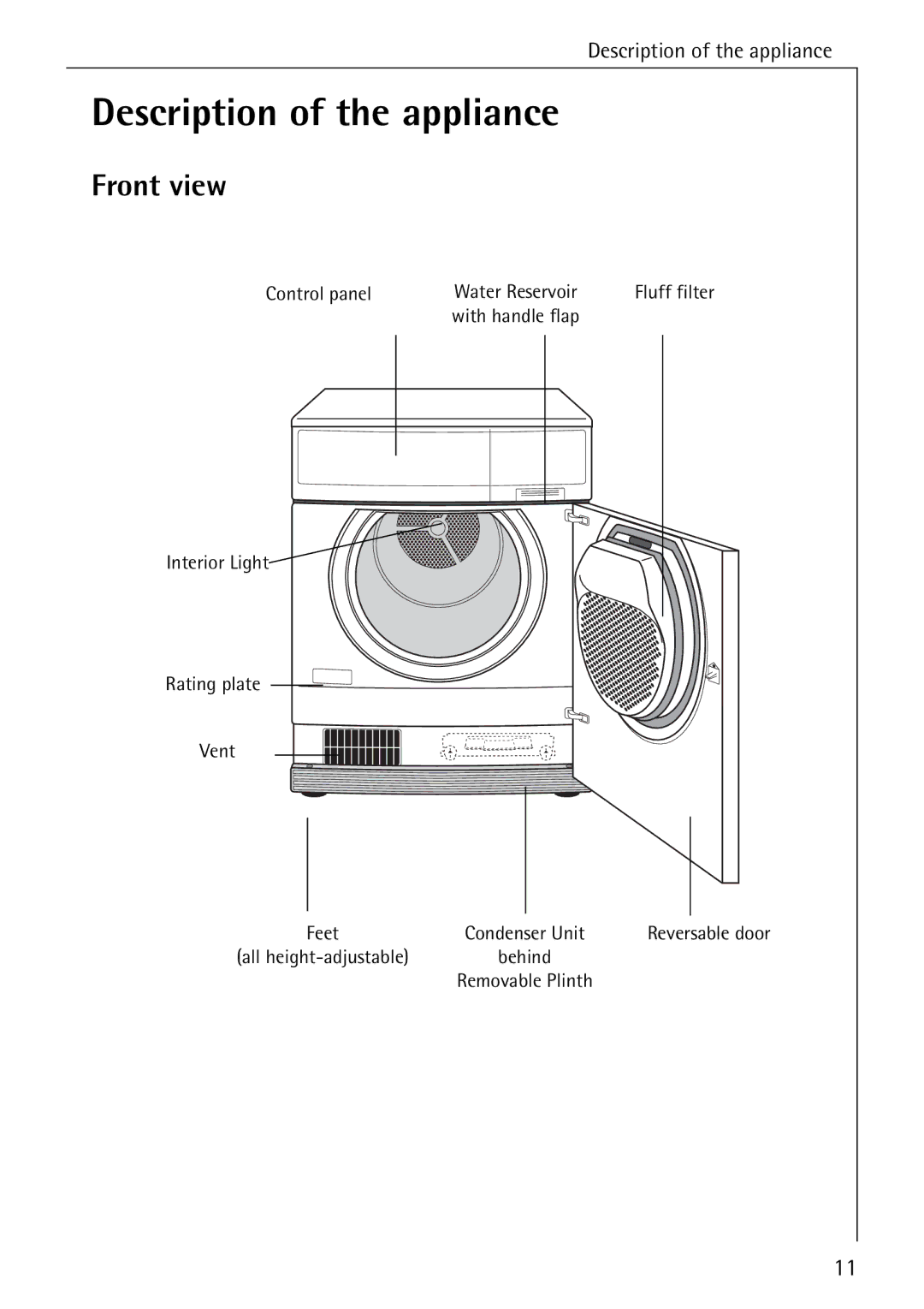 Electrolux LAVATHERM 56600 operating instructions Description of the appliance, Front view 