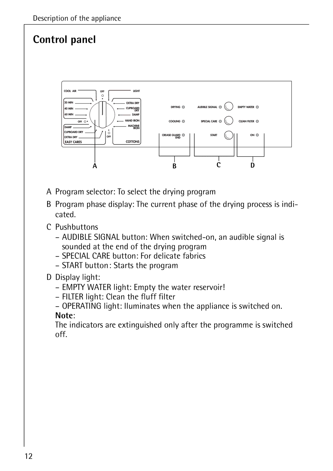 Electrolux LAVATHERM 56600 operating instructions Control panel 