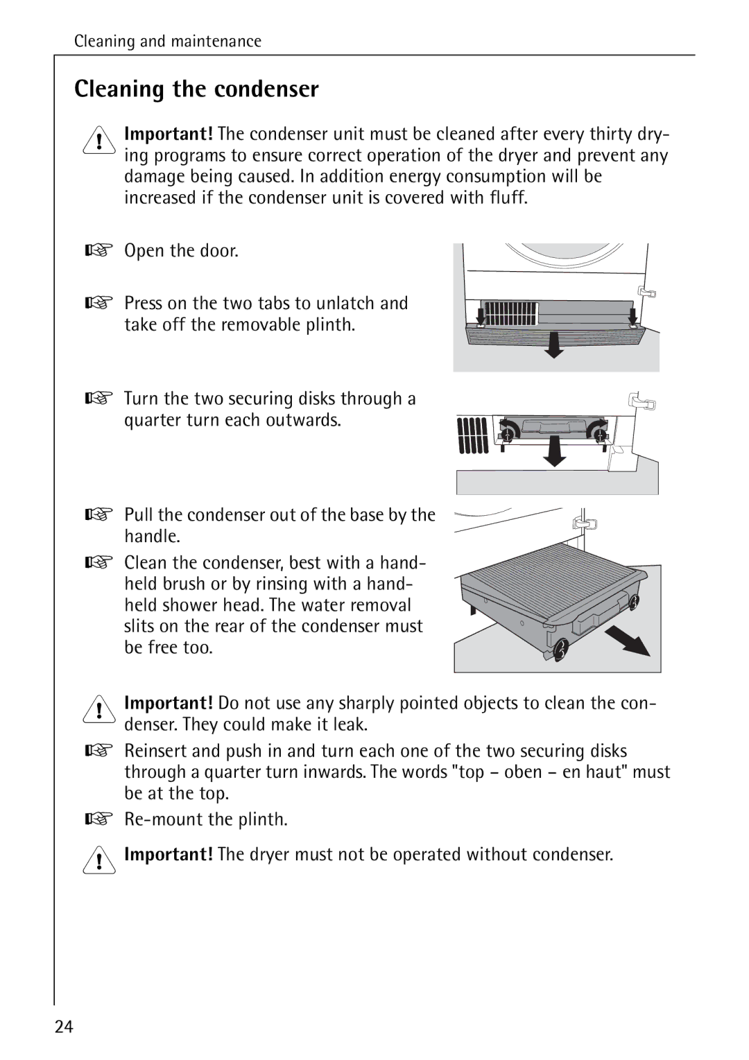 Electrolux LAVATHERM 56600 operating instructions Cleaning the condenser 