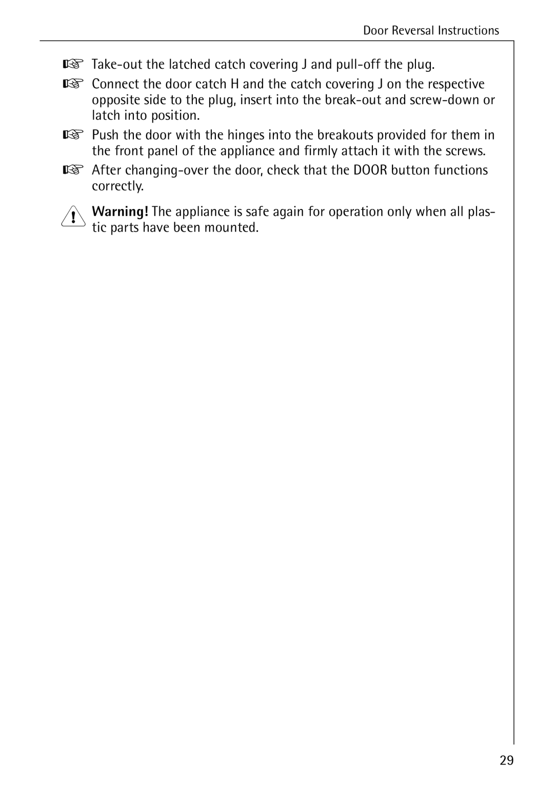 Electrolux LAVATHERM 56600 operating instructions Door Reversal Instructions 