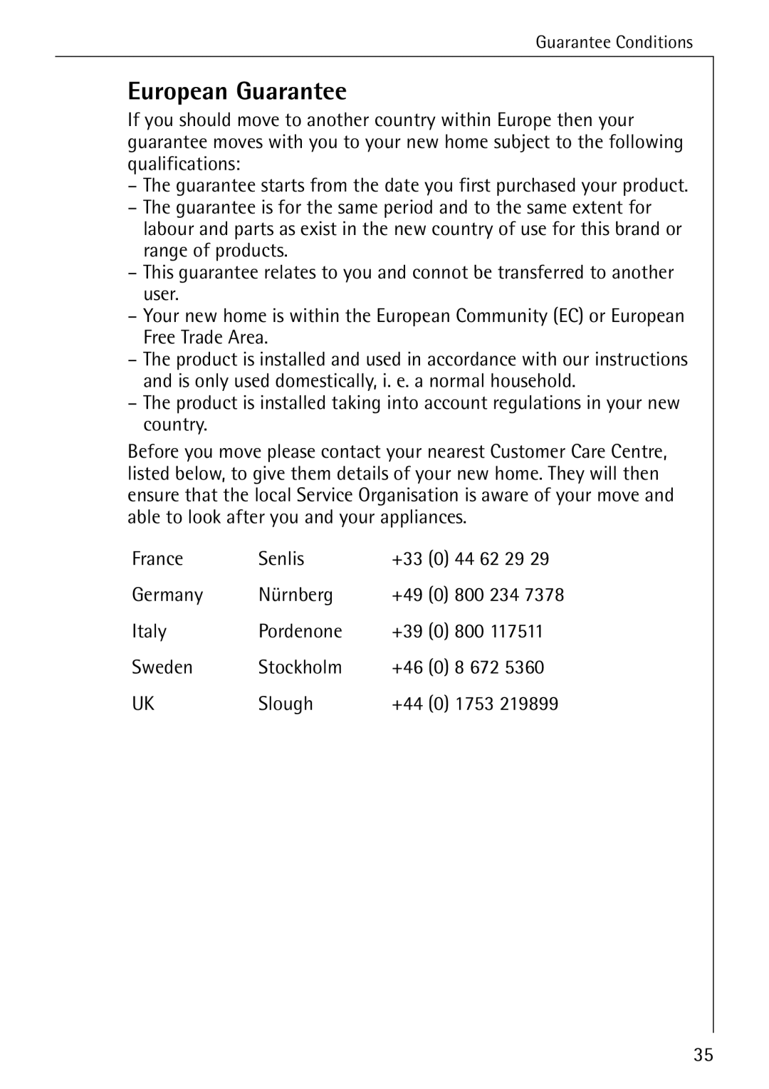 Electrolux LAVATHERM 56600 operating instructions European Guarantee 