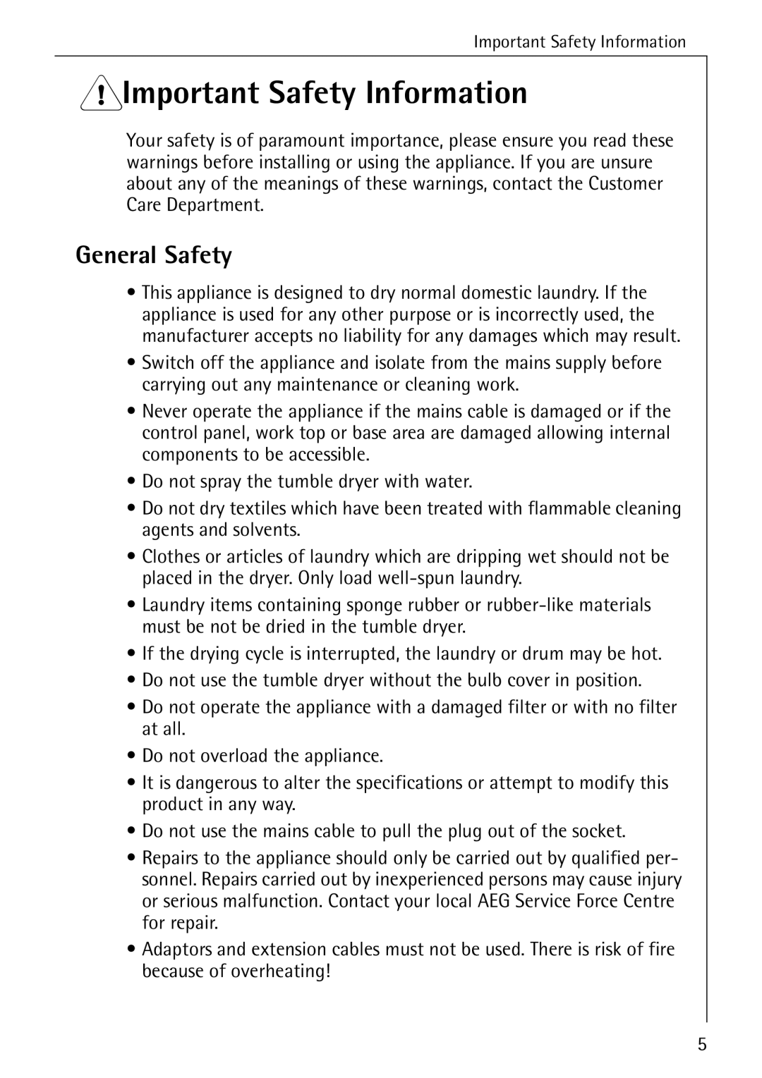 Electrolux LAVATHERM 56600 operating instructions 1Important Safety Information, General Safety 