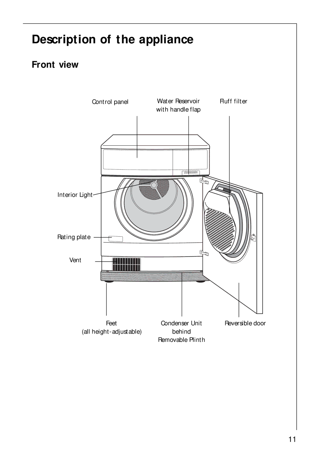 Electrolux LAVATHERM 57700 operating instructions Description of the appliance, Front view 