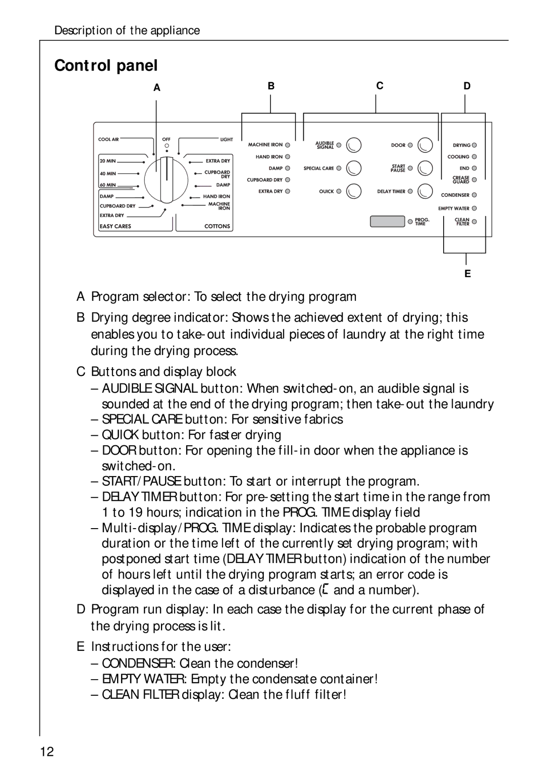 Electrolux LAVATHERM 57700 operating instructions Control panel 