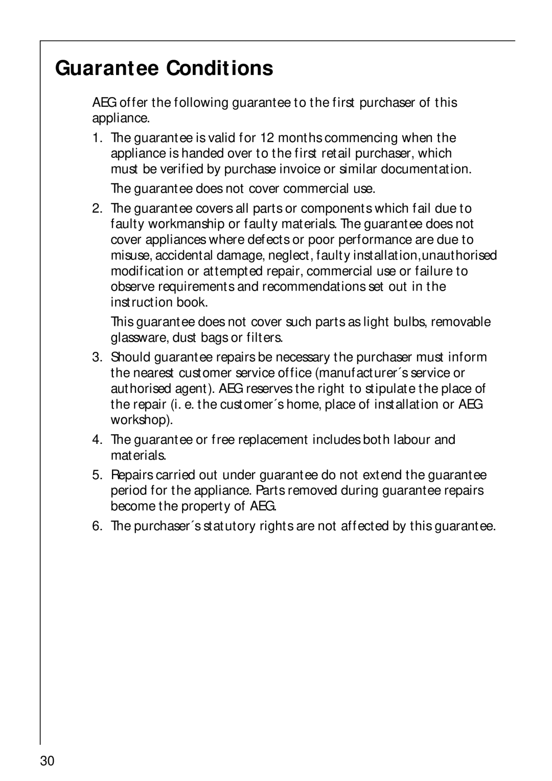 Electrolux LAVATHERM 57700 operating instructions Guarantee Conditions 