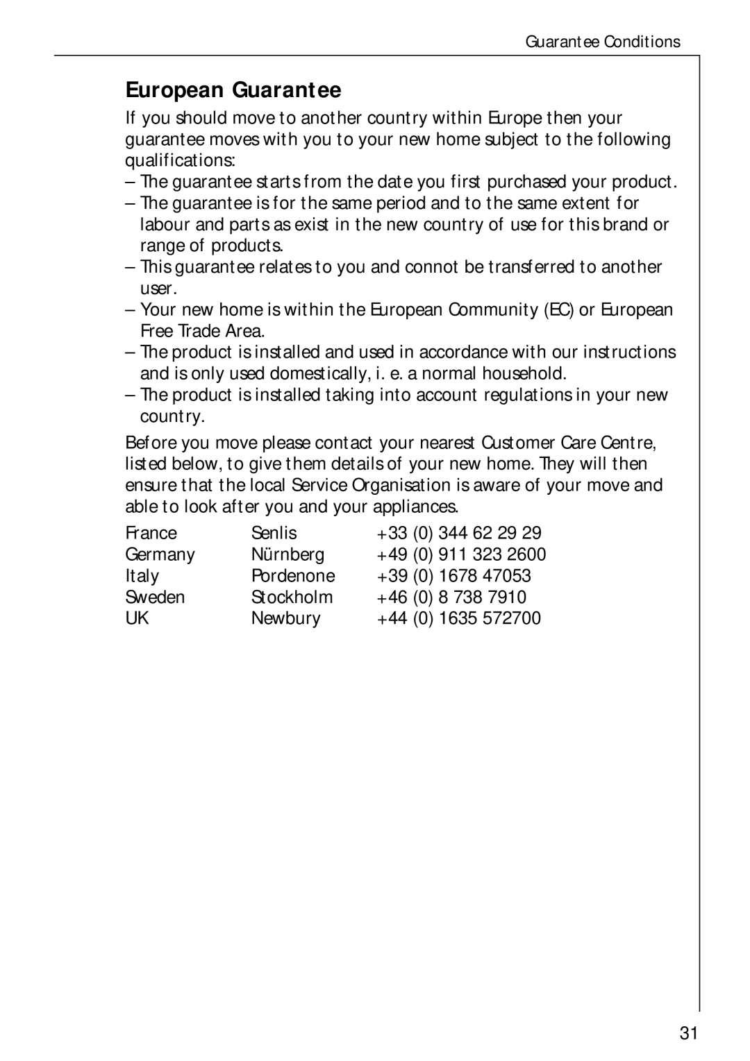 Electrolux LAVATHERM 57700 operating instructions European Guarantee 