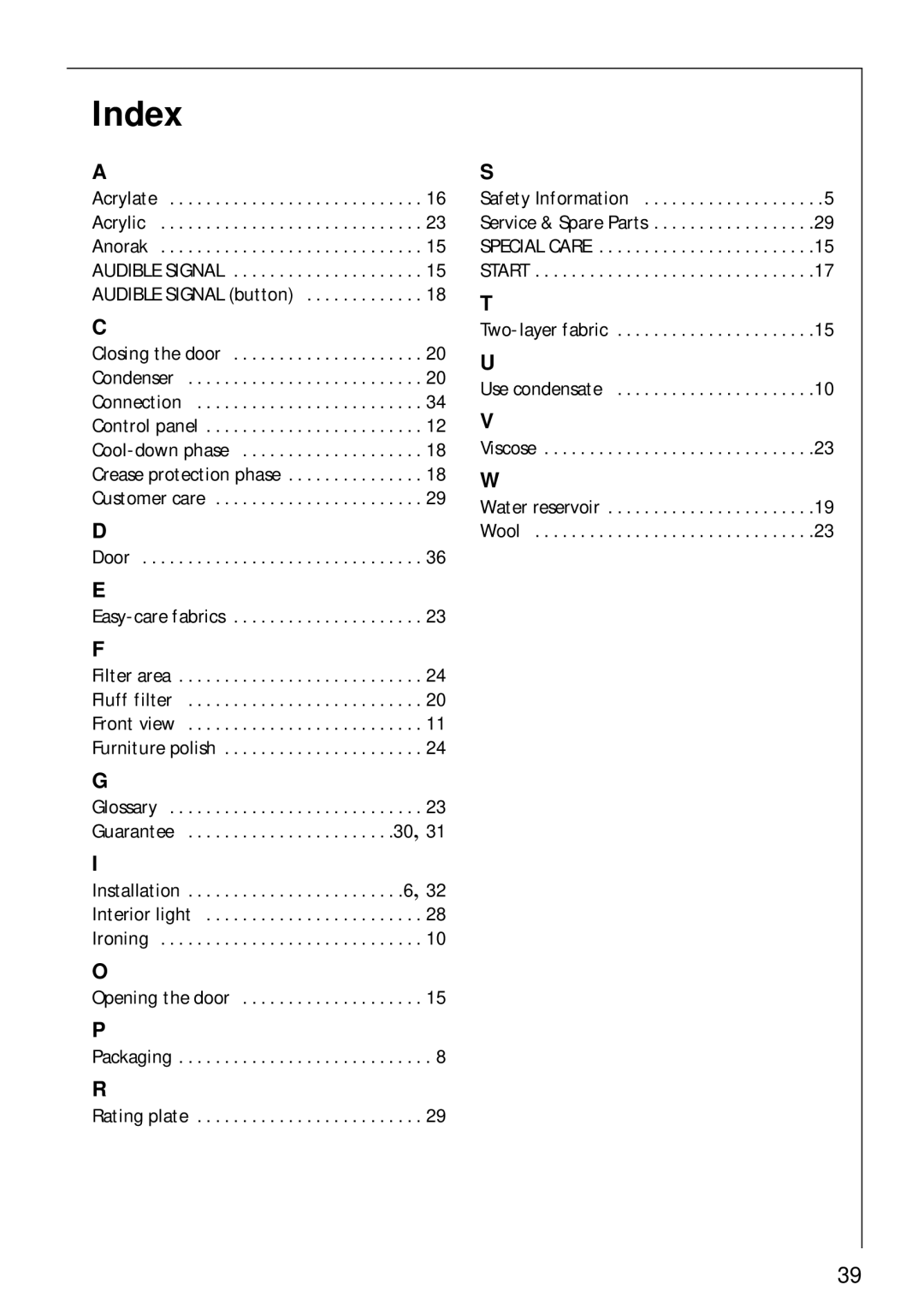 Electrolux LAVATHERM 57700 operating instructions Index, Acrylate Acrylic Anorak 