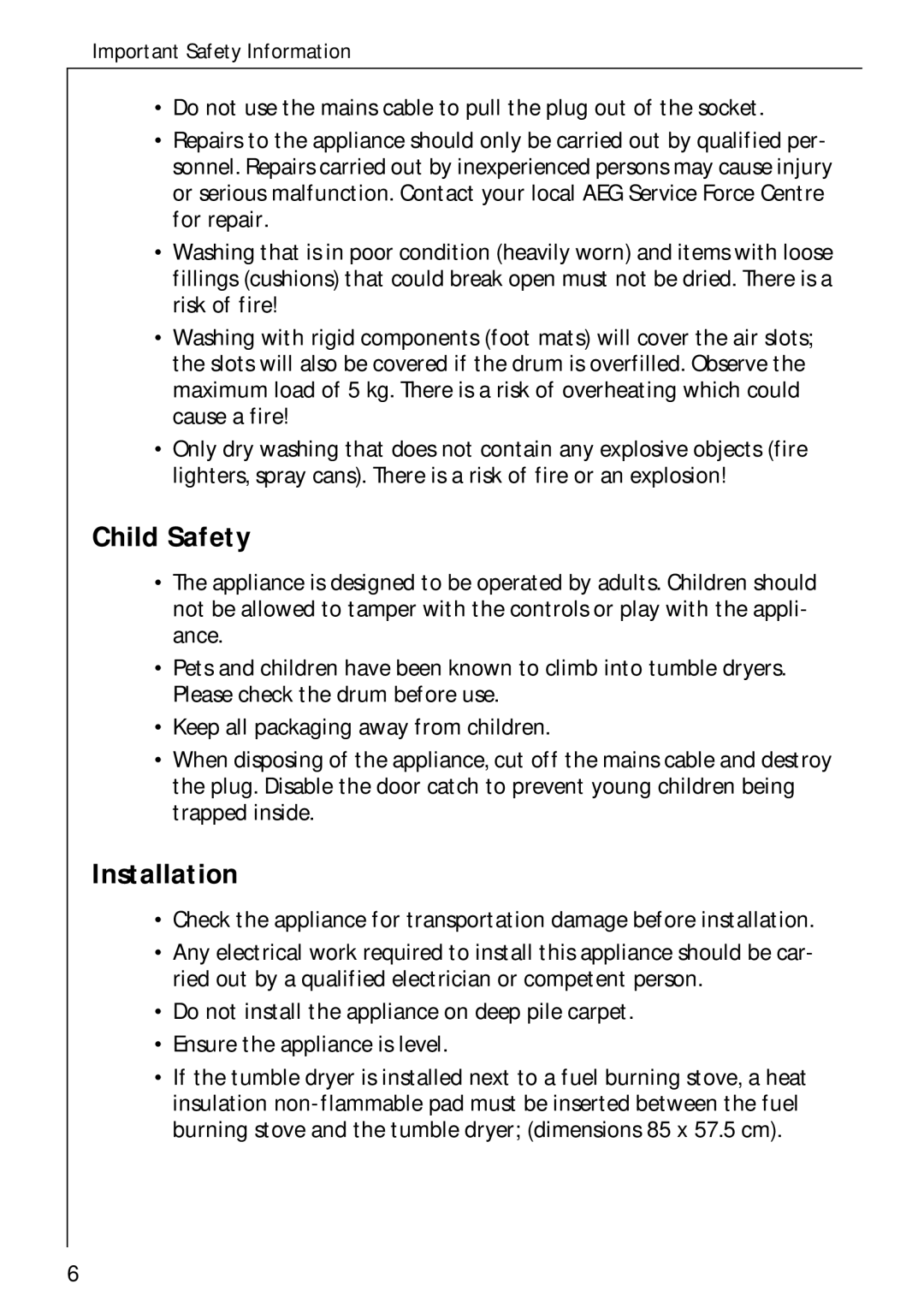 Electrolux LAVATHERM 57700 operating instructions Child Safety, Installation 