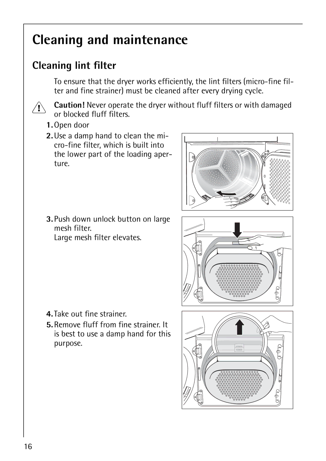 Electrolux LAVATHERM 57810 manual Cleaning and maintenance, Cleaning lint filter 