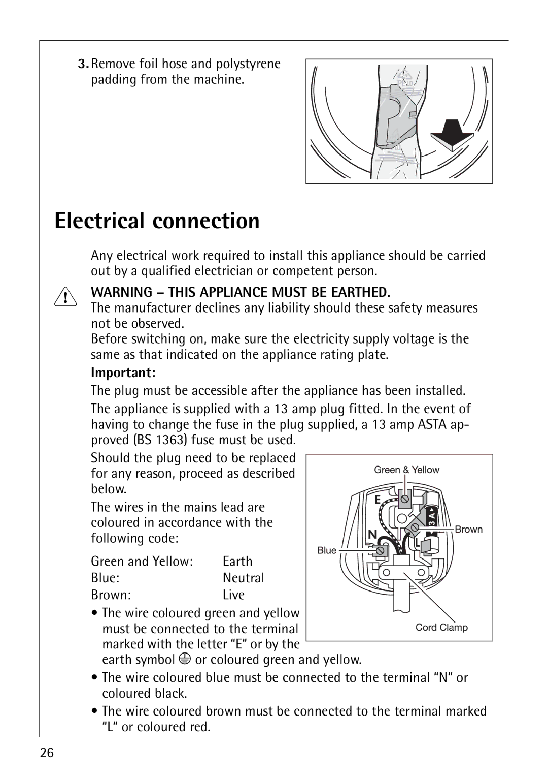 Electrolux LAVATHERM 57810 manual Electrical connection 