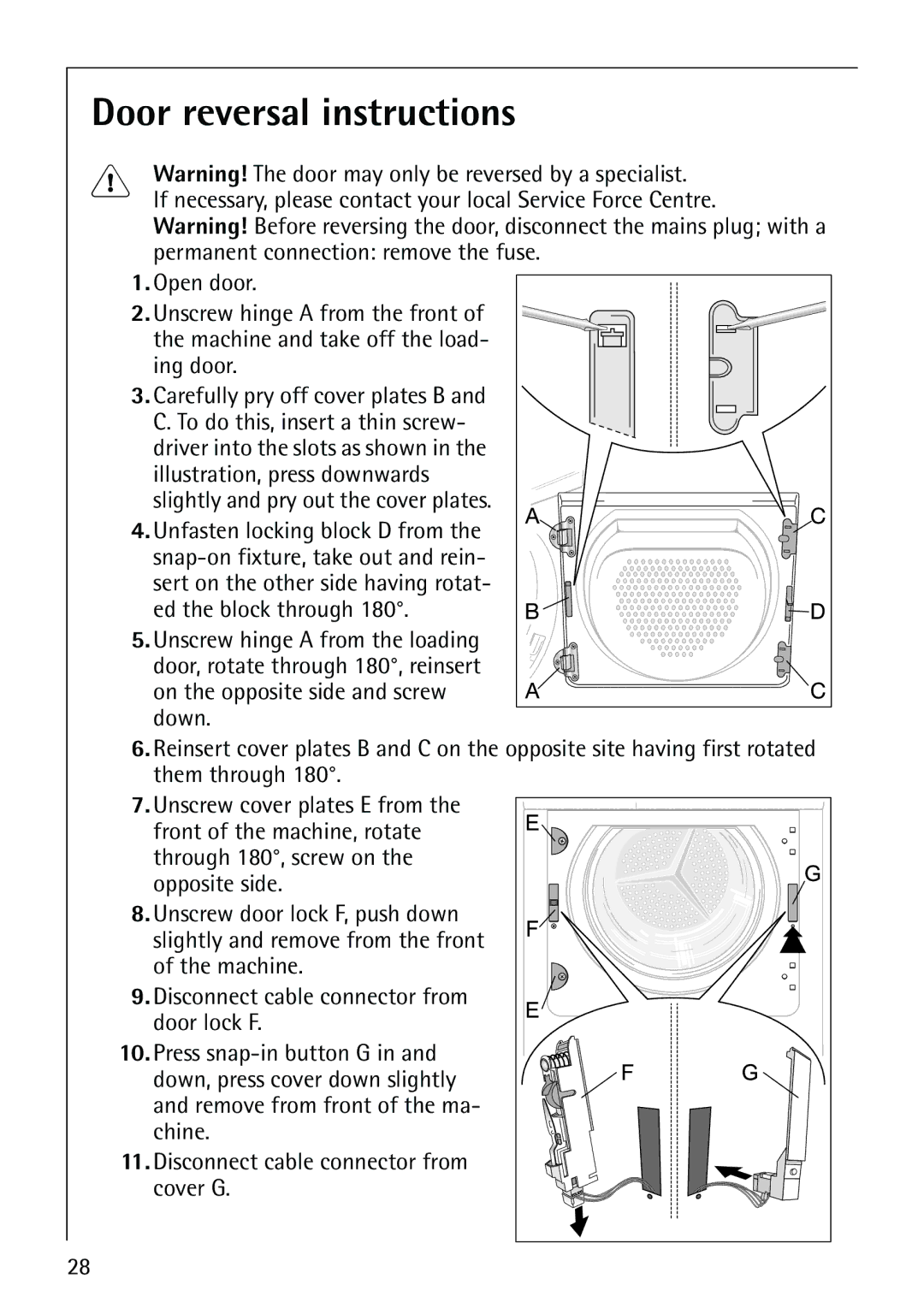 Electrolux LAVATHERM 57810 manual Door reversal instructions 