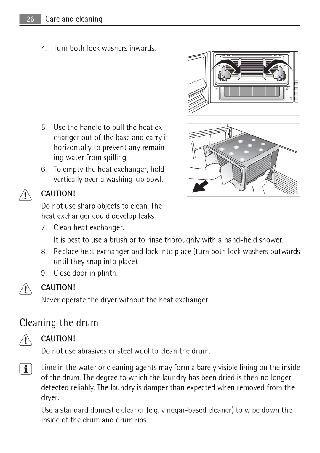 Electrolux LAVATHERM 58840 user manual Cleaning the drum, Care and cleaning Turn both lock washers inwards 