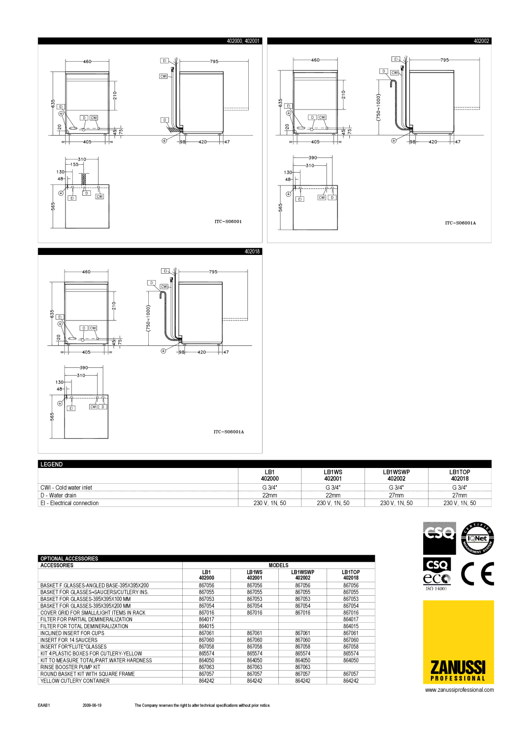 Electrolux LB1TOP, LB-1, LB1WSWP, 402001, 402002, 402018, 402000 dimensions Zanussi 