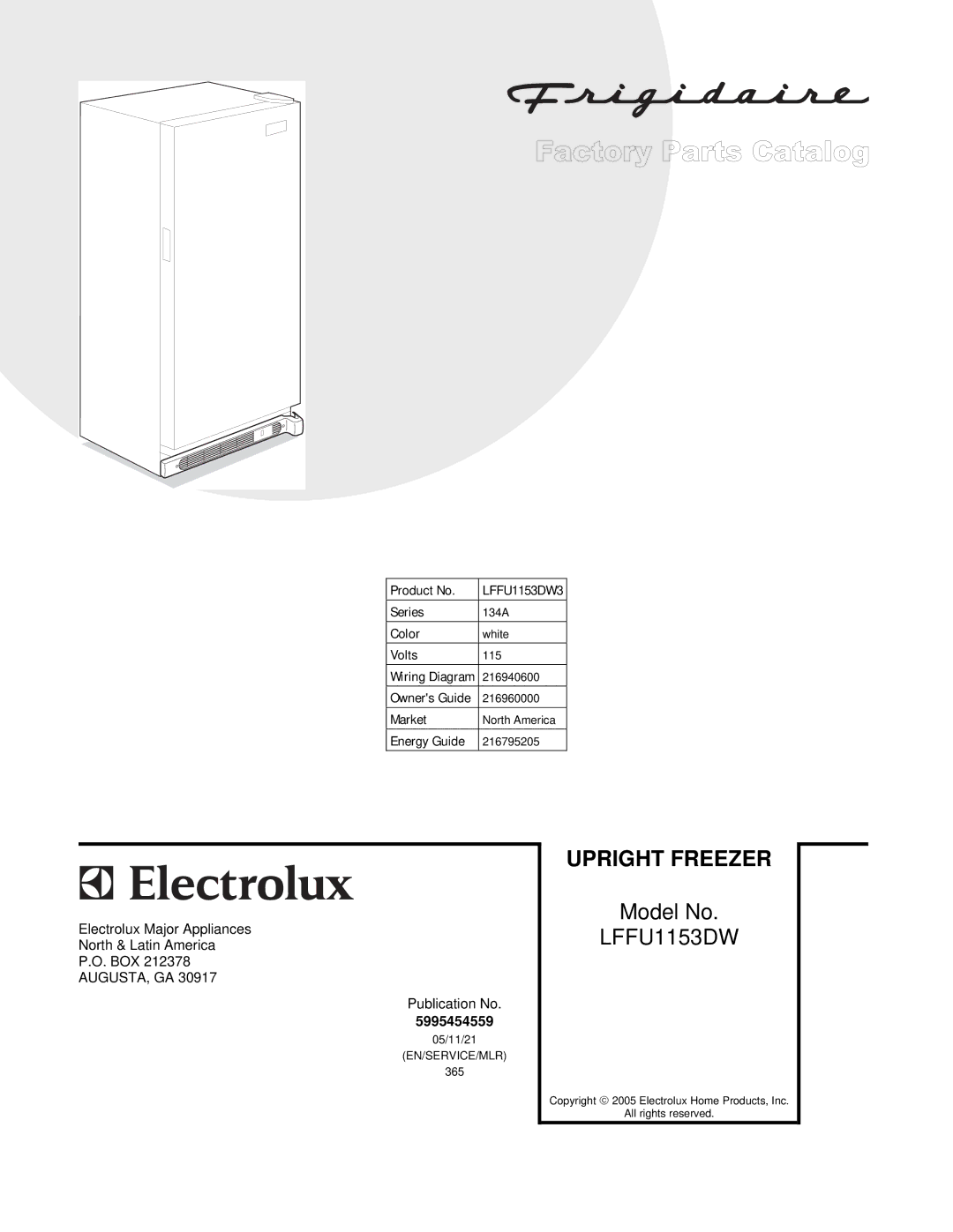 Electrolux manual Upright Freezer, LFFU1153DW3 