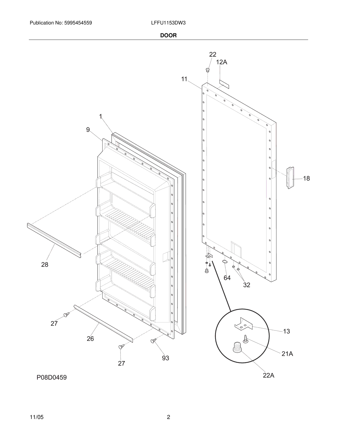 Electrolux LFFU1153DW manual Door 