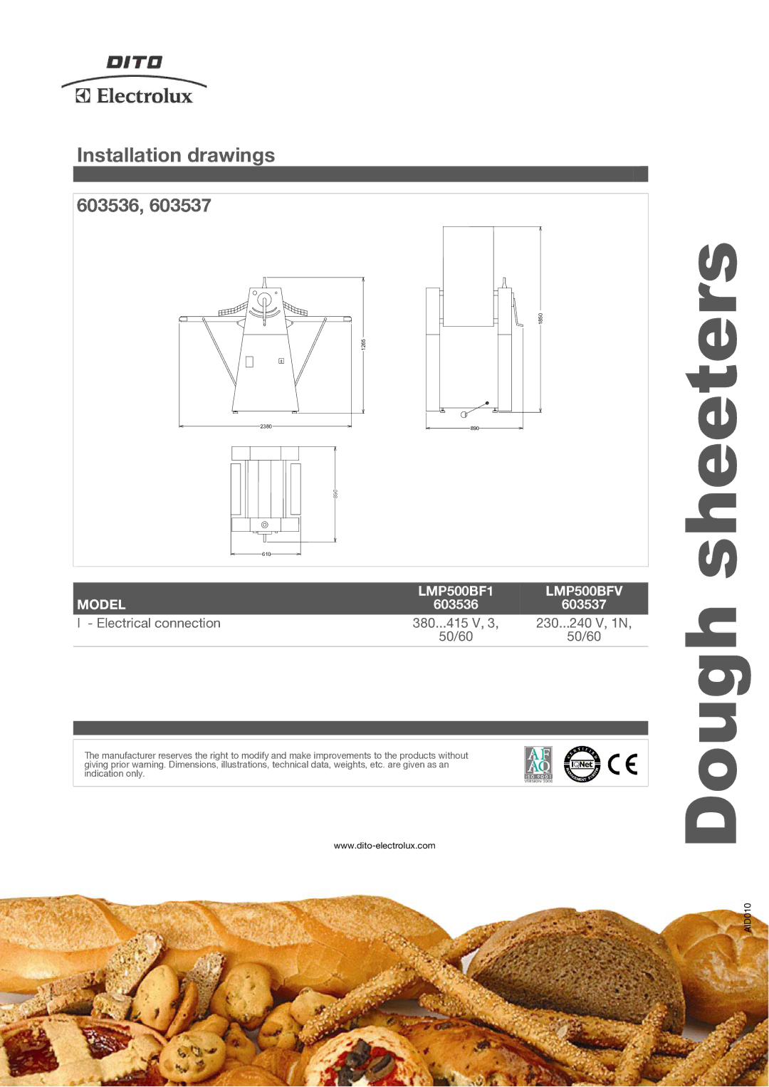 Electrolux LMP500BF manual Installation drawings, 603536 