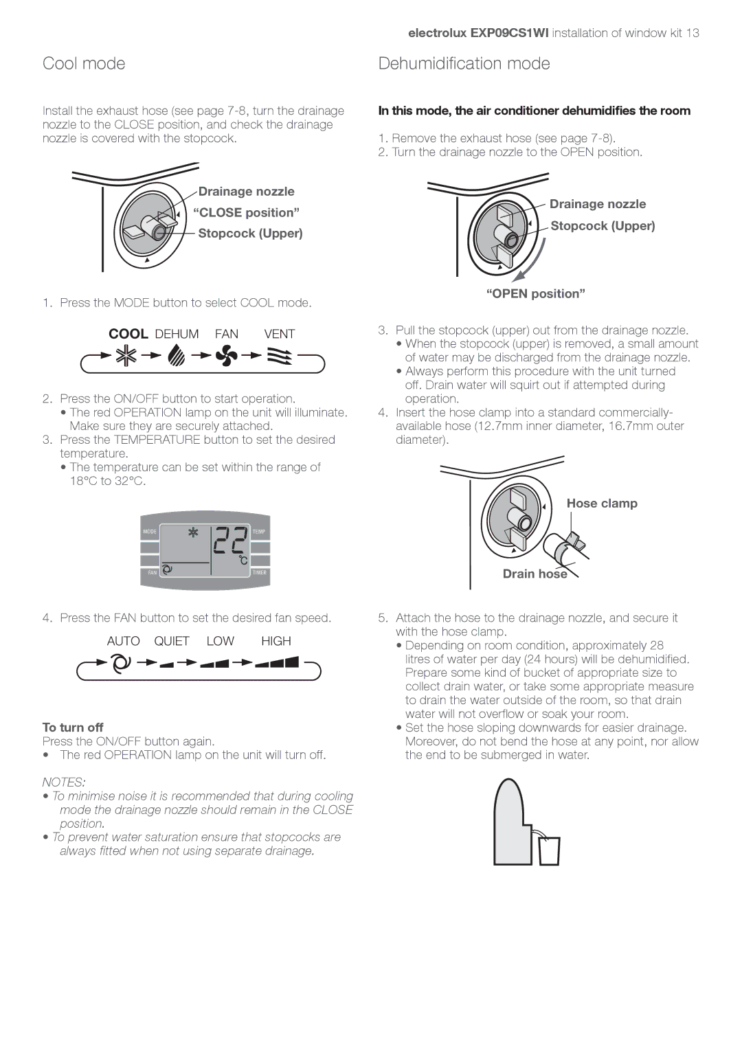 Electrolux LU4 9QQ user manual Cool mode, Dehumidification mode 