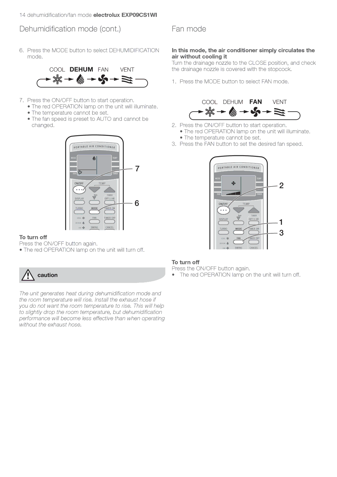 Electrolux LU4 9QQ user manual Fan mode, To turn off 