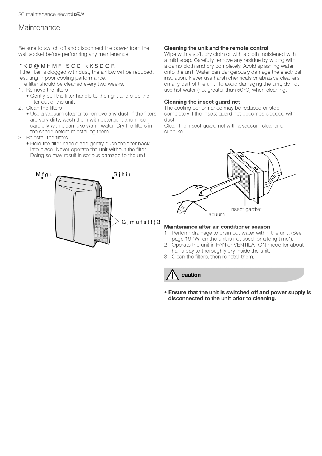 Electrolux LU4 9QQ user manual Maintenance electrolux EXP09CS1WI, Vacuum Insect guard net 