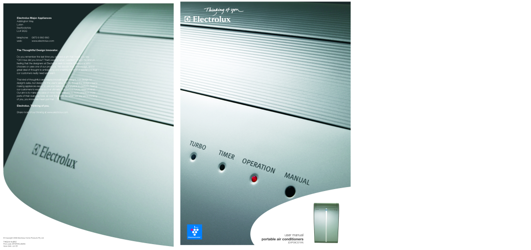 Electrolux LU4 9QQ user manual portable air conditioners, Electrolux Major Appliances, The Thoughtful Design Innovator 