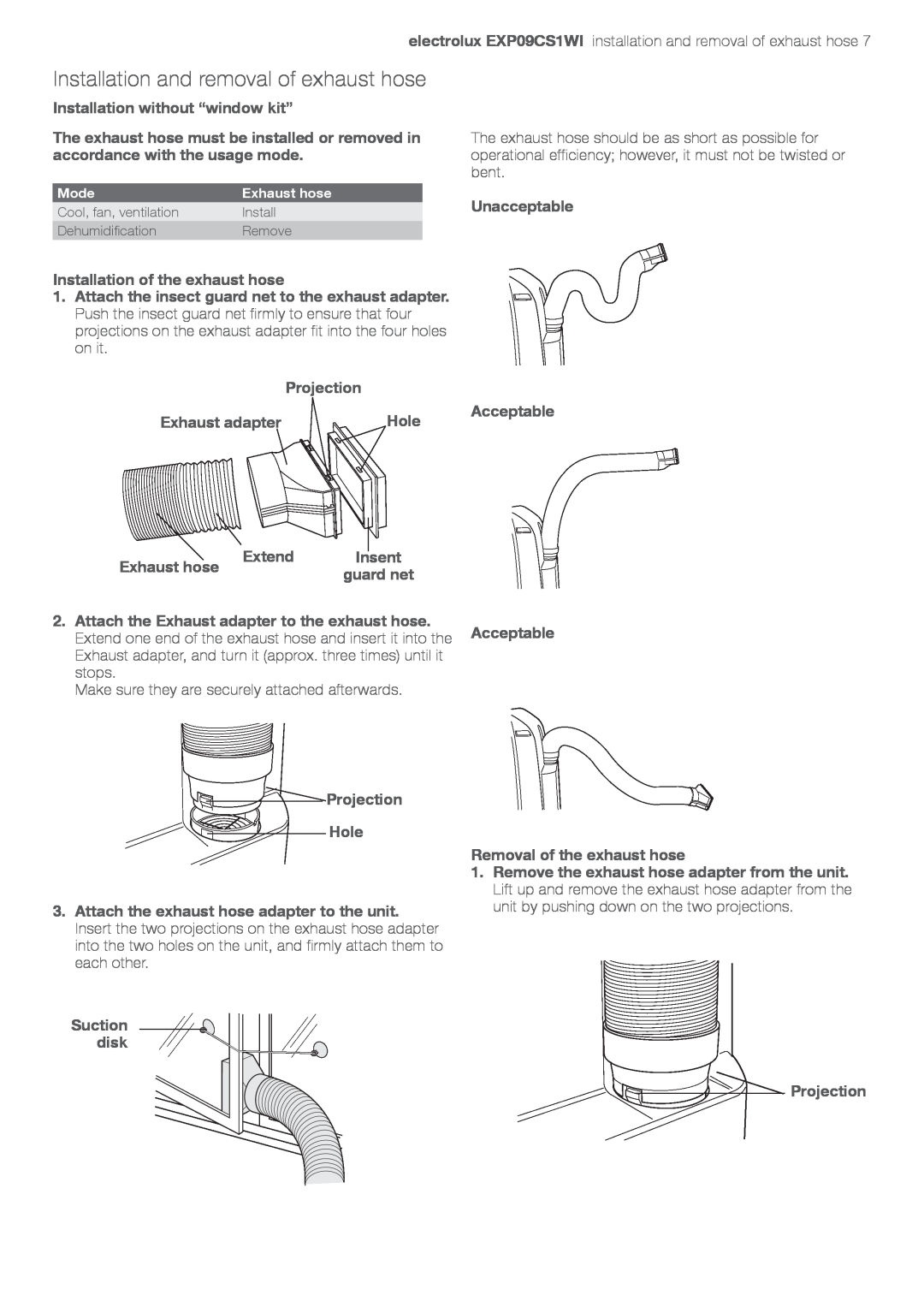 Electrolux LU4 9QQ user manual Installation and removal of exhaust hose 