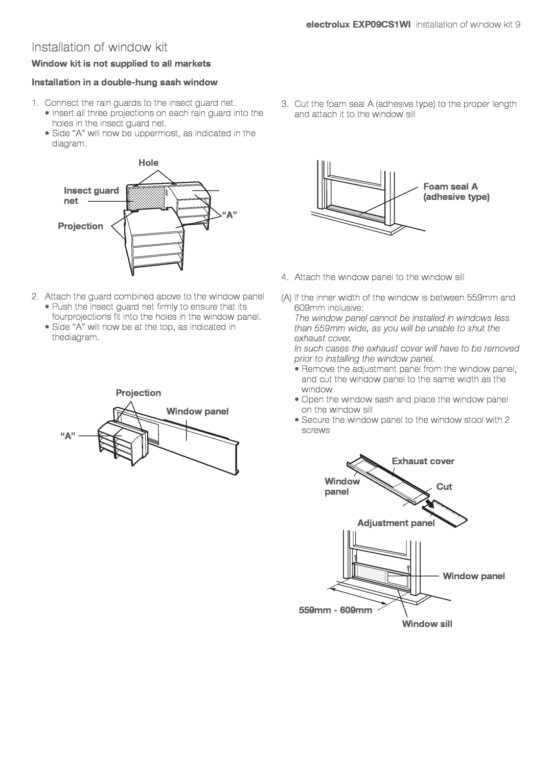 Electrolux LU4 9QQ user manual Installation of window kit 