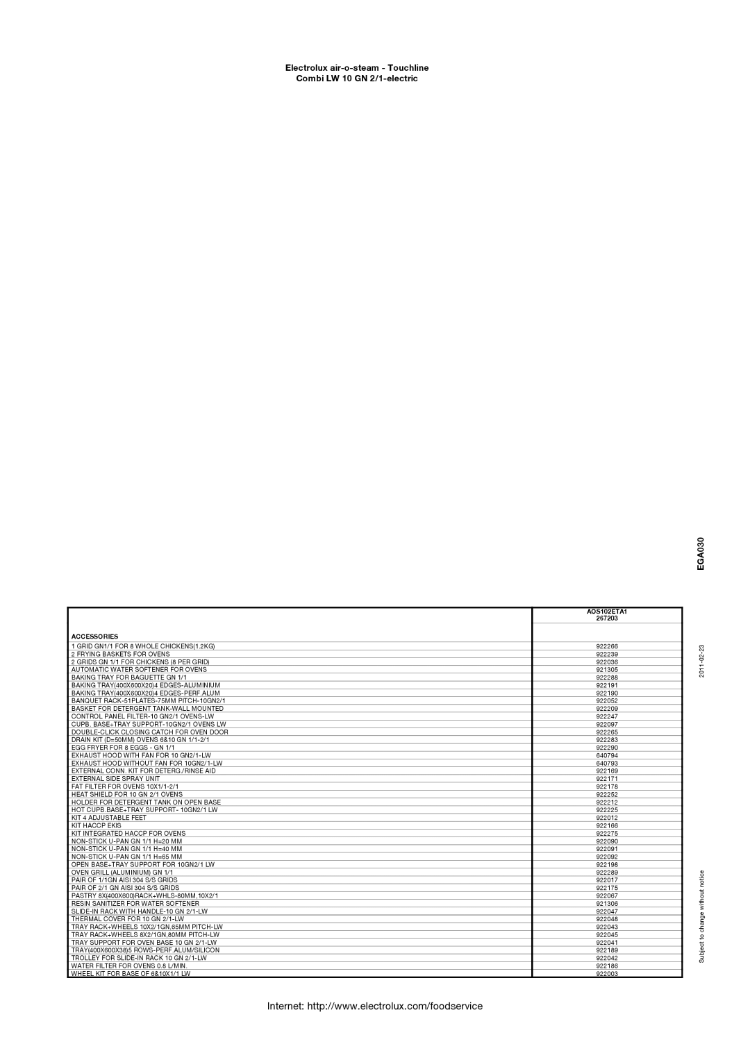 Electrolux LW 10 GN manual Accessories 