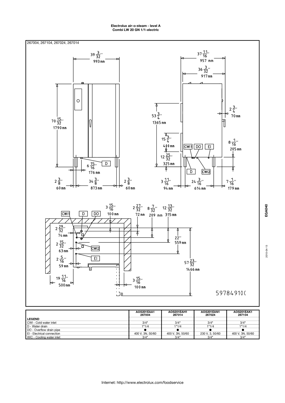 Electrolux LW 20 GN 1/1-ELECTRIC manual 267004, 267104, 267024 