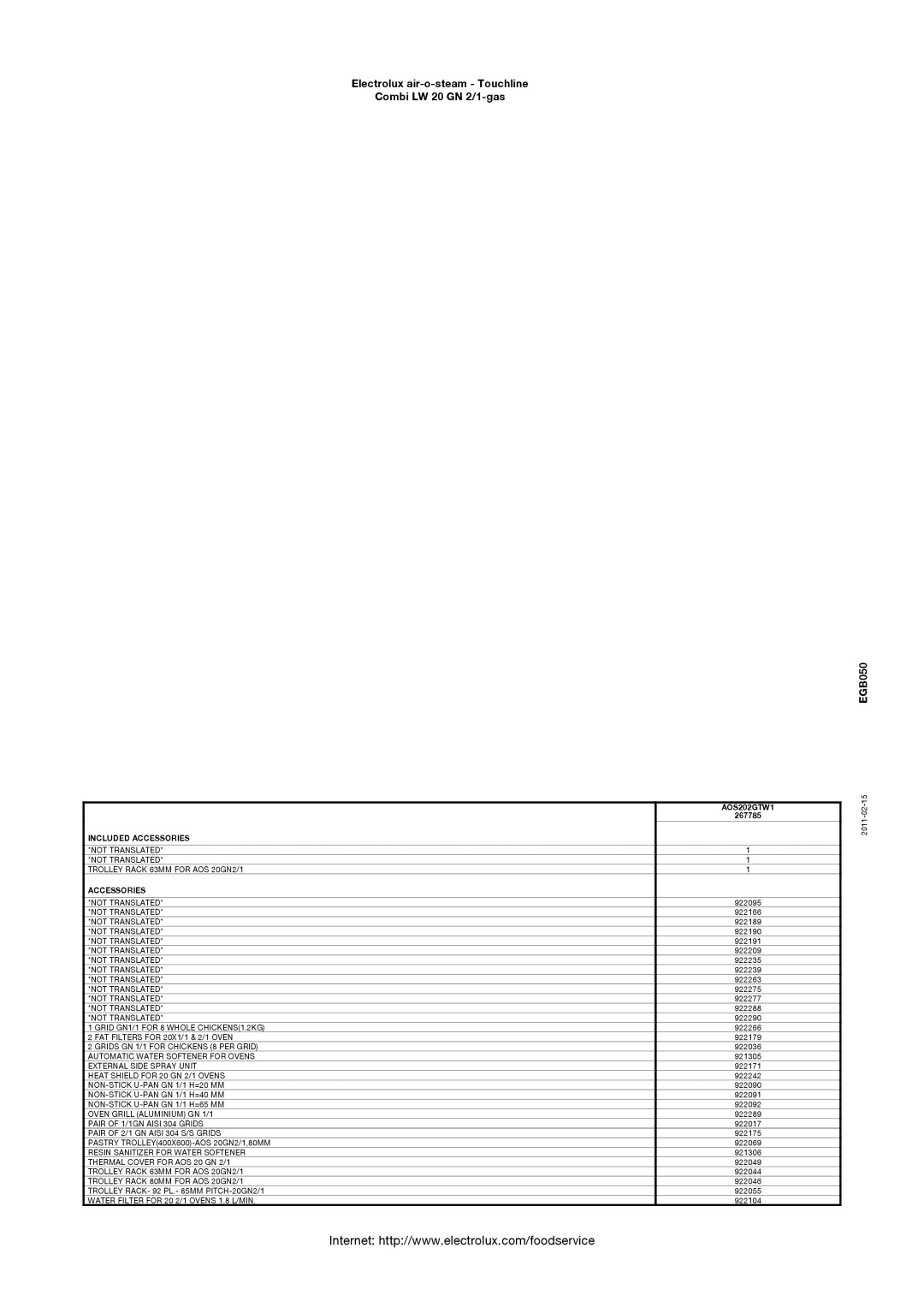 Electrolux LW 20 GN 2/1-GAS manual AOS202GTW1 