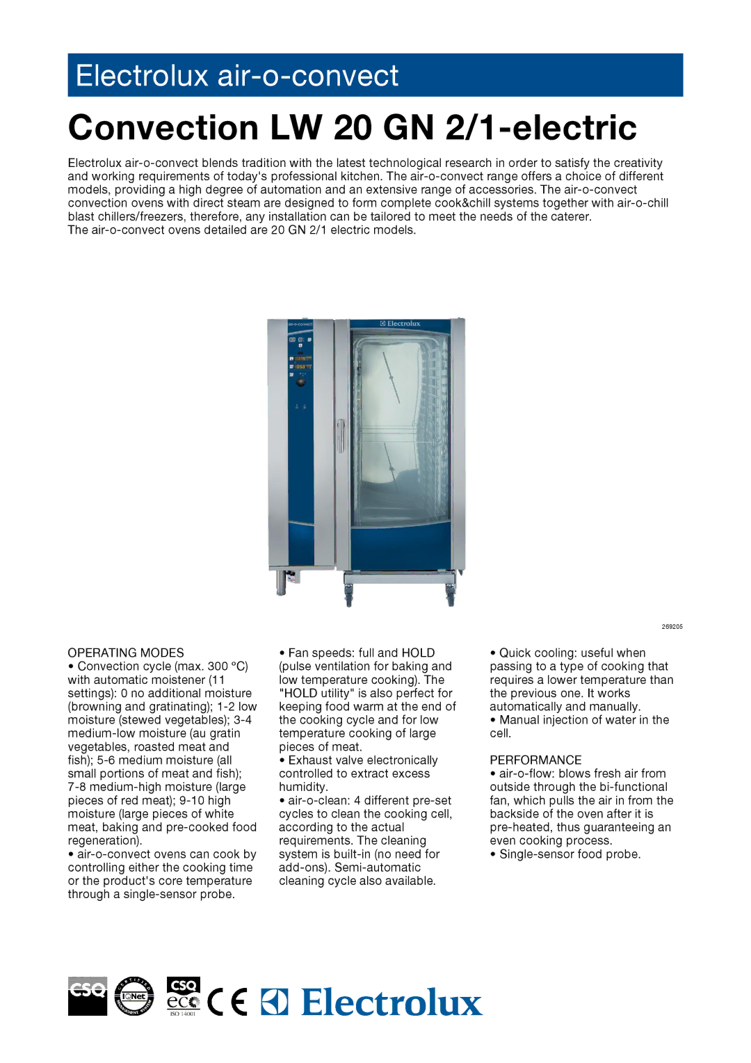 Electrolux LW 20 GN manual Operating Modes, Performance 