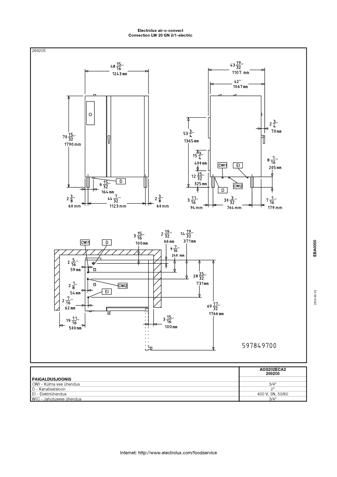 Electrolux LW 20 GN manual Paigaldusjoonis 