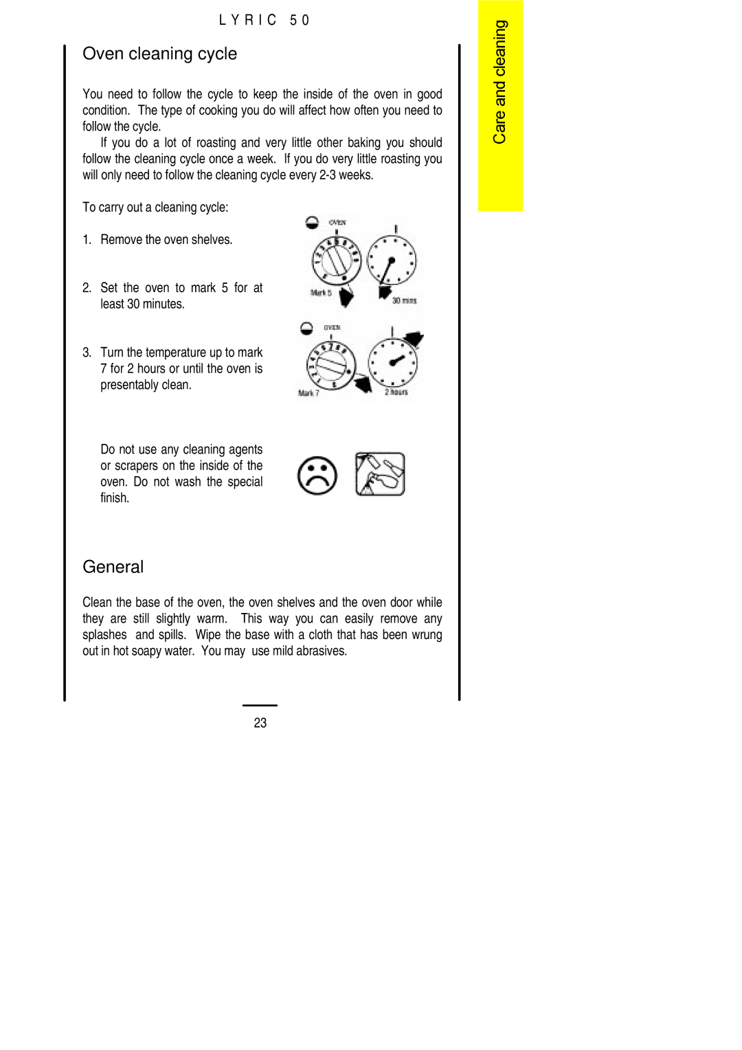 Electrolux Lynic 50 installation instructions Oven cleaning cycle, General 