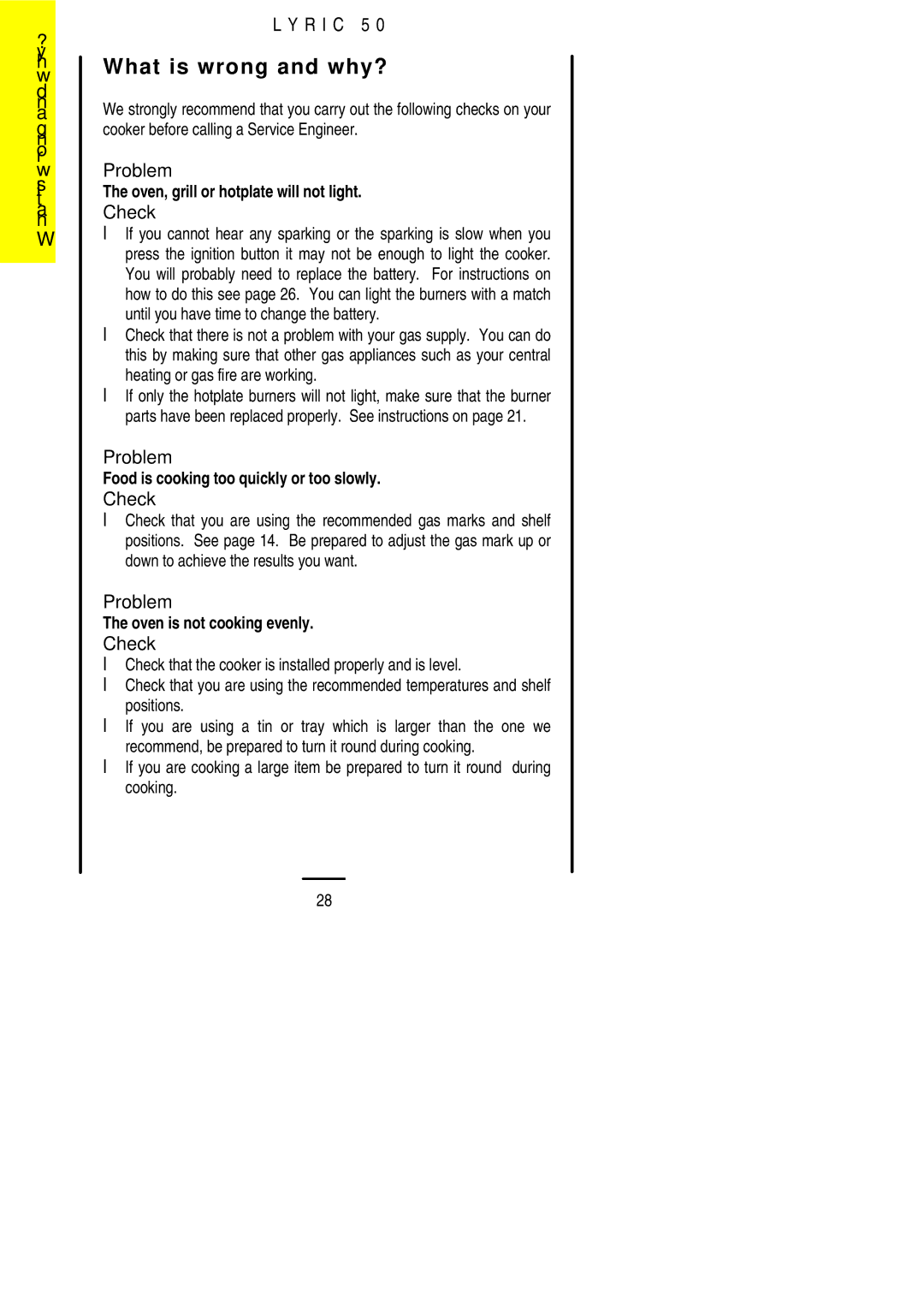 Electrolux Lynic 50 installation instructions What is wrong and why?, Problem, LCheck 