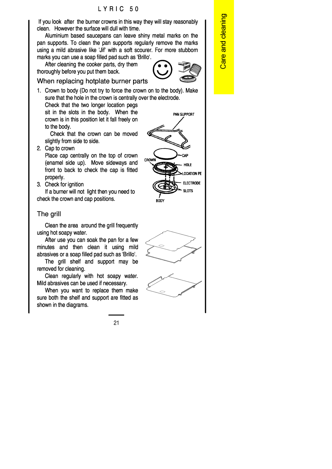 Electrolux Lynic 50 installation instructions When replacing hotplate burner parts, The grill, L Y R I C 