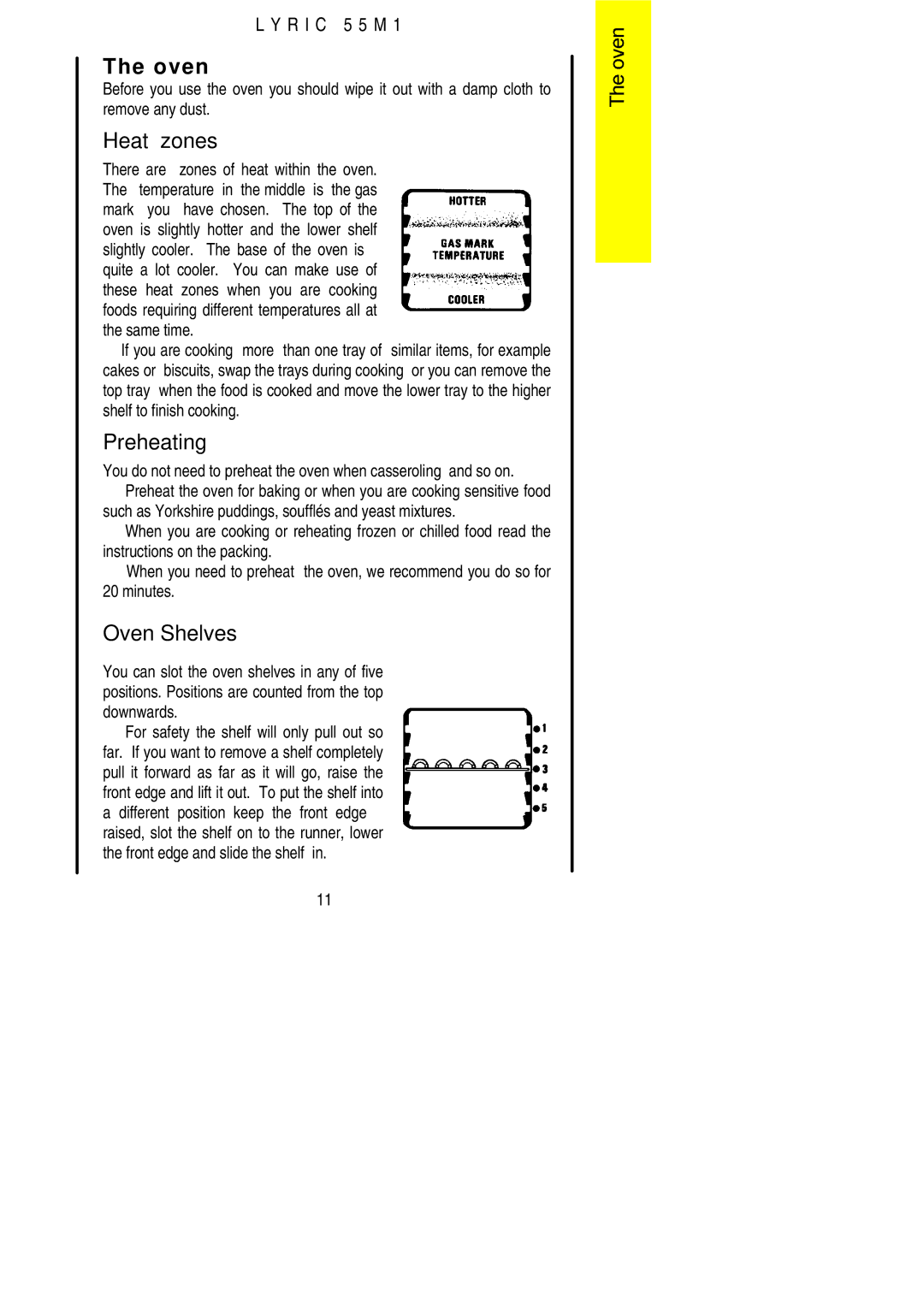 Electrolux LYRIC 55M1 installation instructions Heat zones, Oven Shelves 