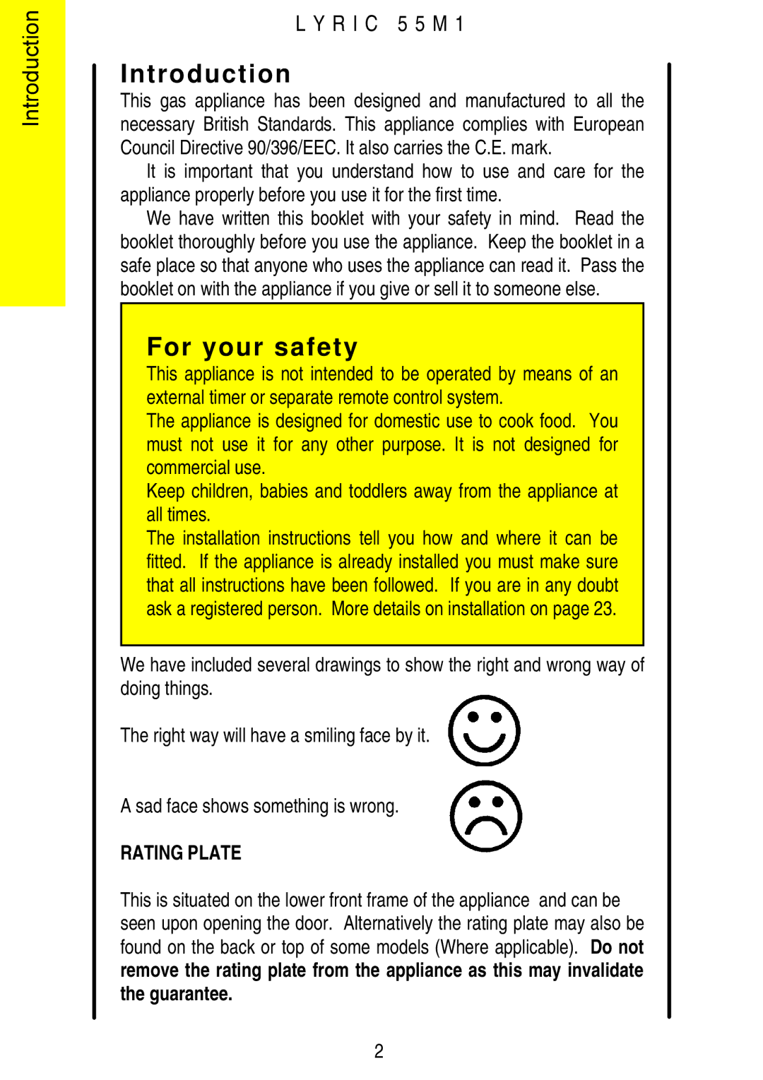 Electrolux LYRIC 55M1 installation instructions Introduction, For your safety, R I C 5 5 M 