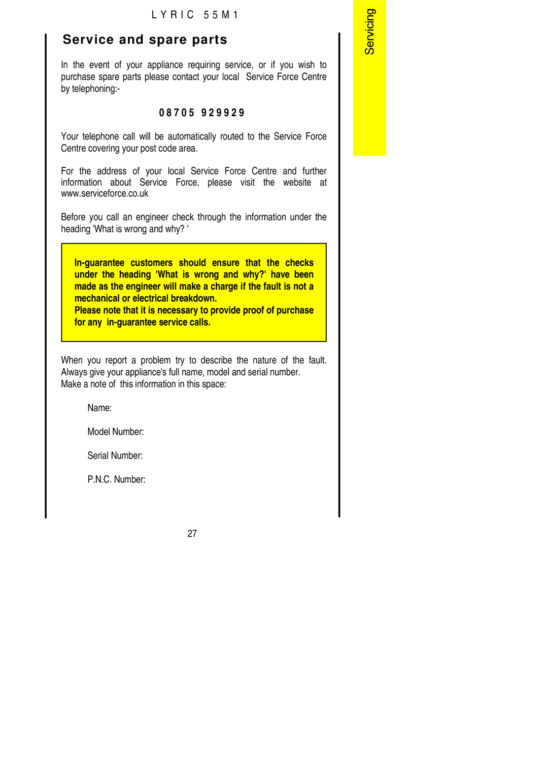 Electrolux LYRIC 55M1 installation instructions Service and spare parts, 7 0 5 9 2 9 9 2 