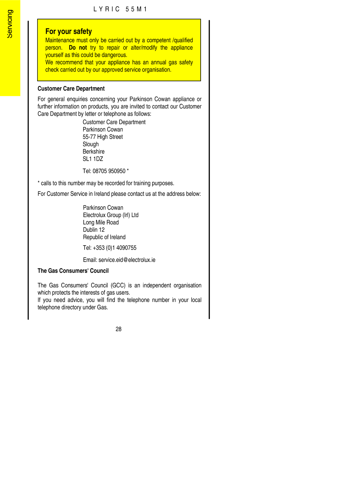 Electrolux LYRIC 55M1 installation instructions ReS, High Street Slough Berkshire 