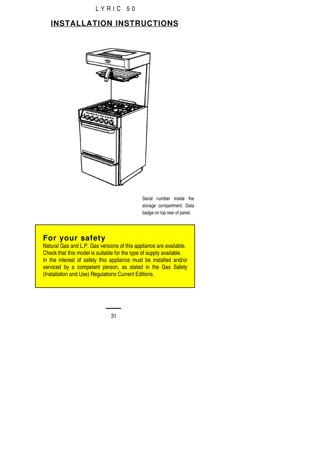 Electrolux LYRIC50 installation instructions Installation Instructions 