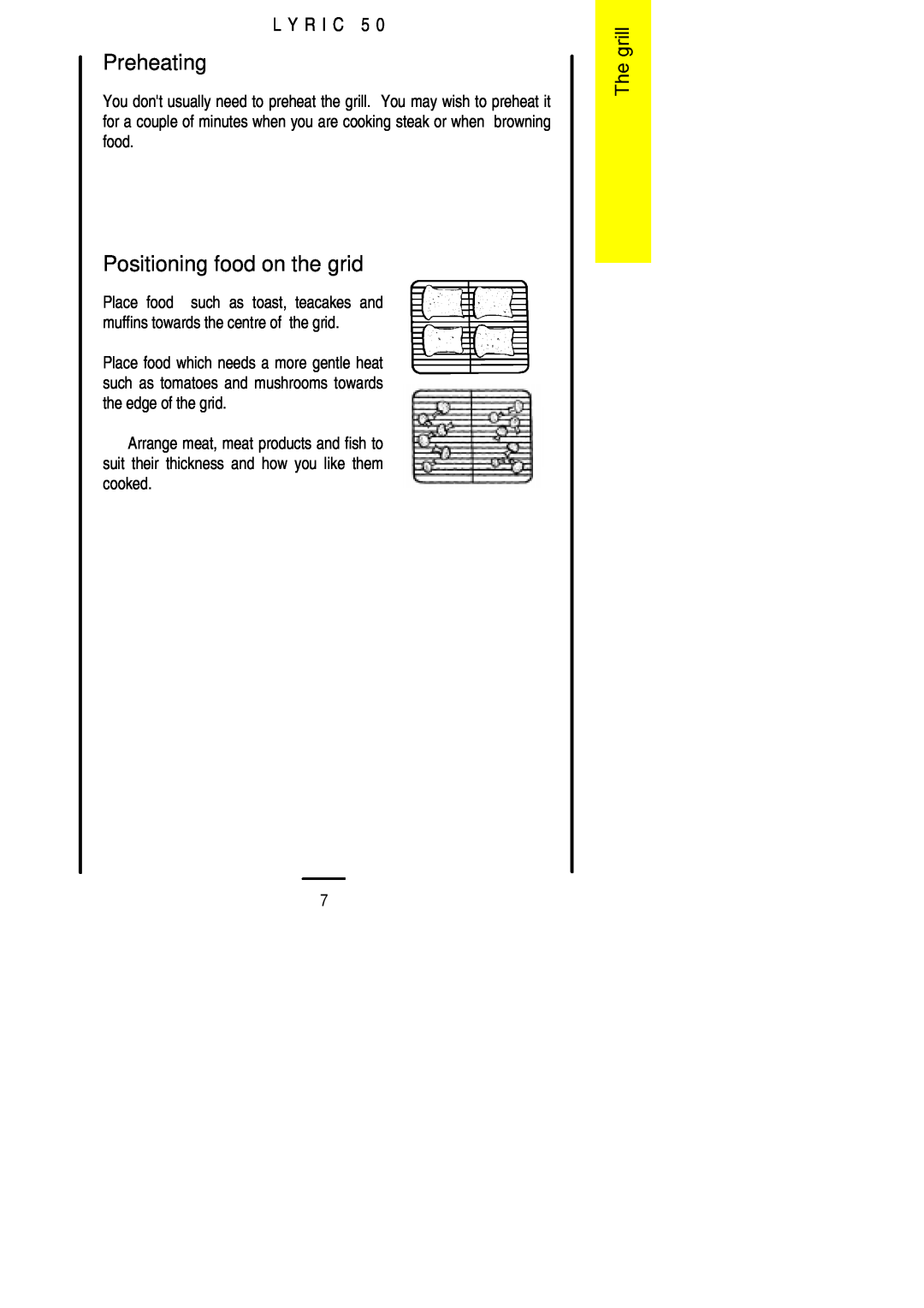 Electrolux LYRIC50 installation instructions Preheating, Positioning food on the grid, L Y R I C 