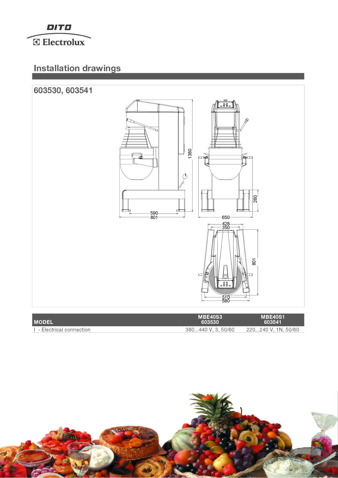 Electrolux MBE40S3, MBE40S1 manual Installation drawings, 603530 603541 