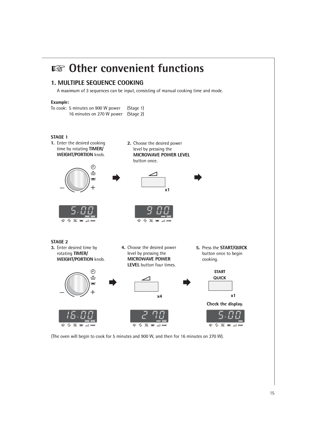 Electrolux MC2660E manual Other convenient functions, Multiple Sequence Cooking, Stage, Microwave Power 