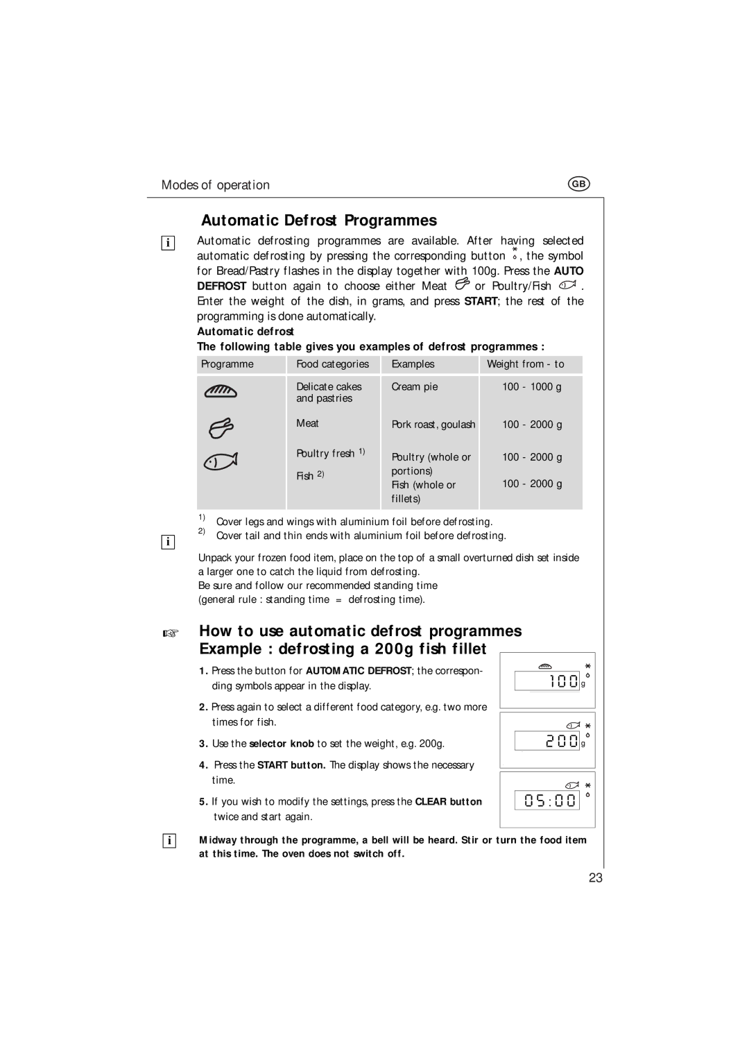 Electrolux MCC 663 instruction manual Automatic Defrost Programmes 