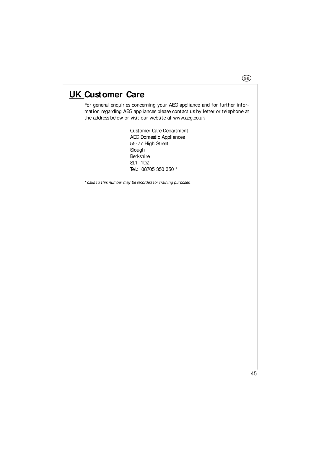 Electrolux MCC 663 instruction manual UK Customer Care 