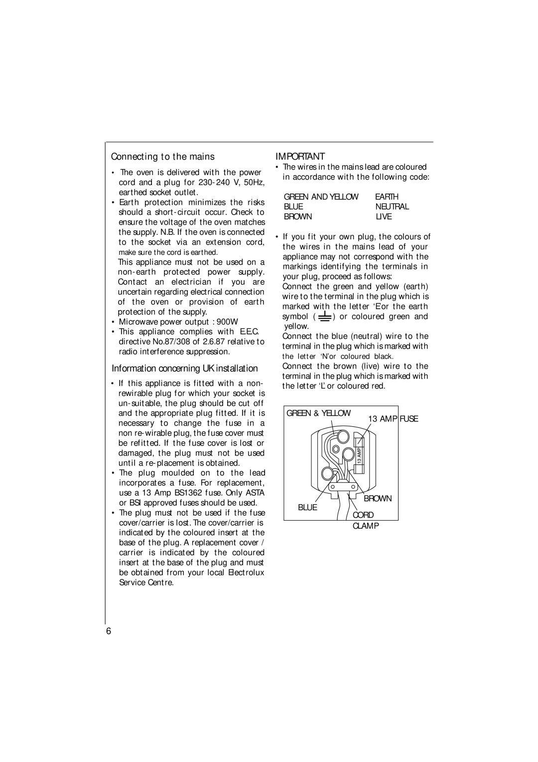 Electrolux MCC 663 instruction manual Connecting to the mains, Information concerning UK installation 