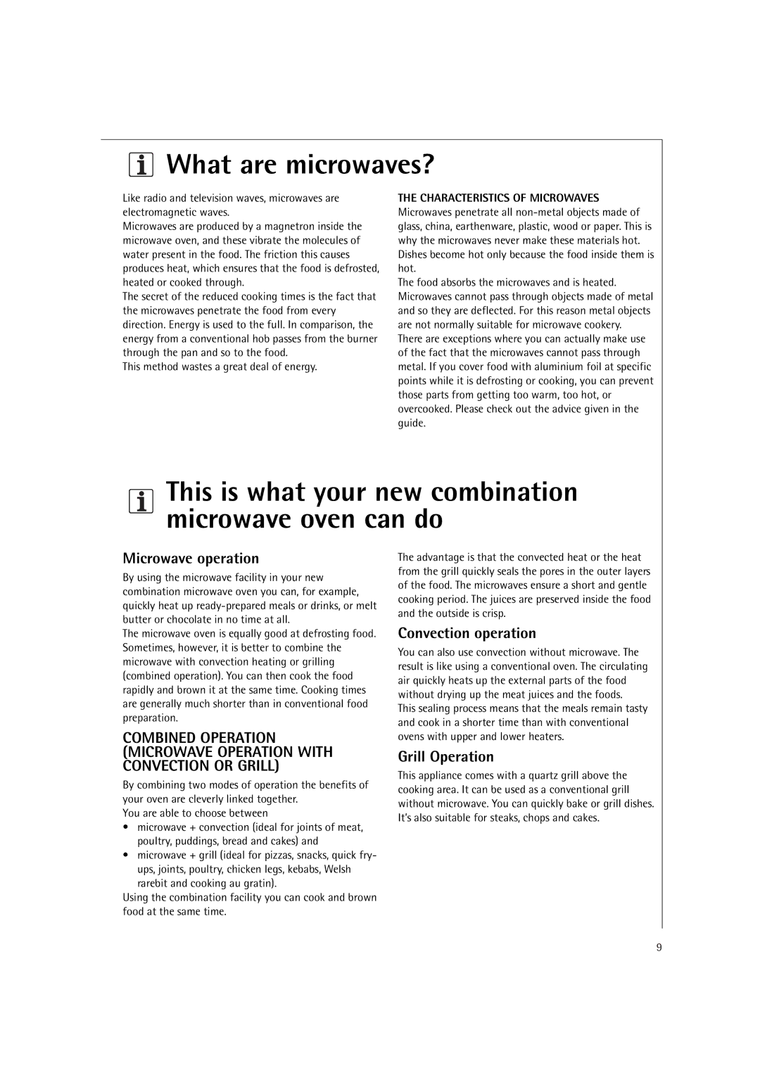 Electrolux MCC4060E operating instructions What are microwaves?, Microwave operation, Convection operation, Grill Operation 