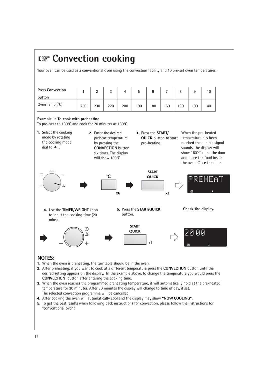 Electrolux MCC4060E operating instructions Convection cooking, Press Convection, Example 1 To cook with preheating, Button 