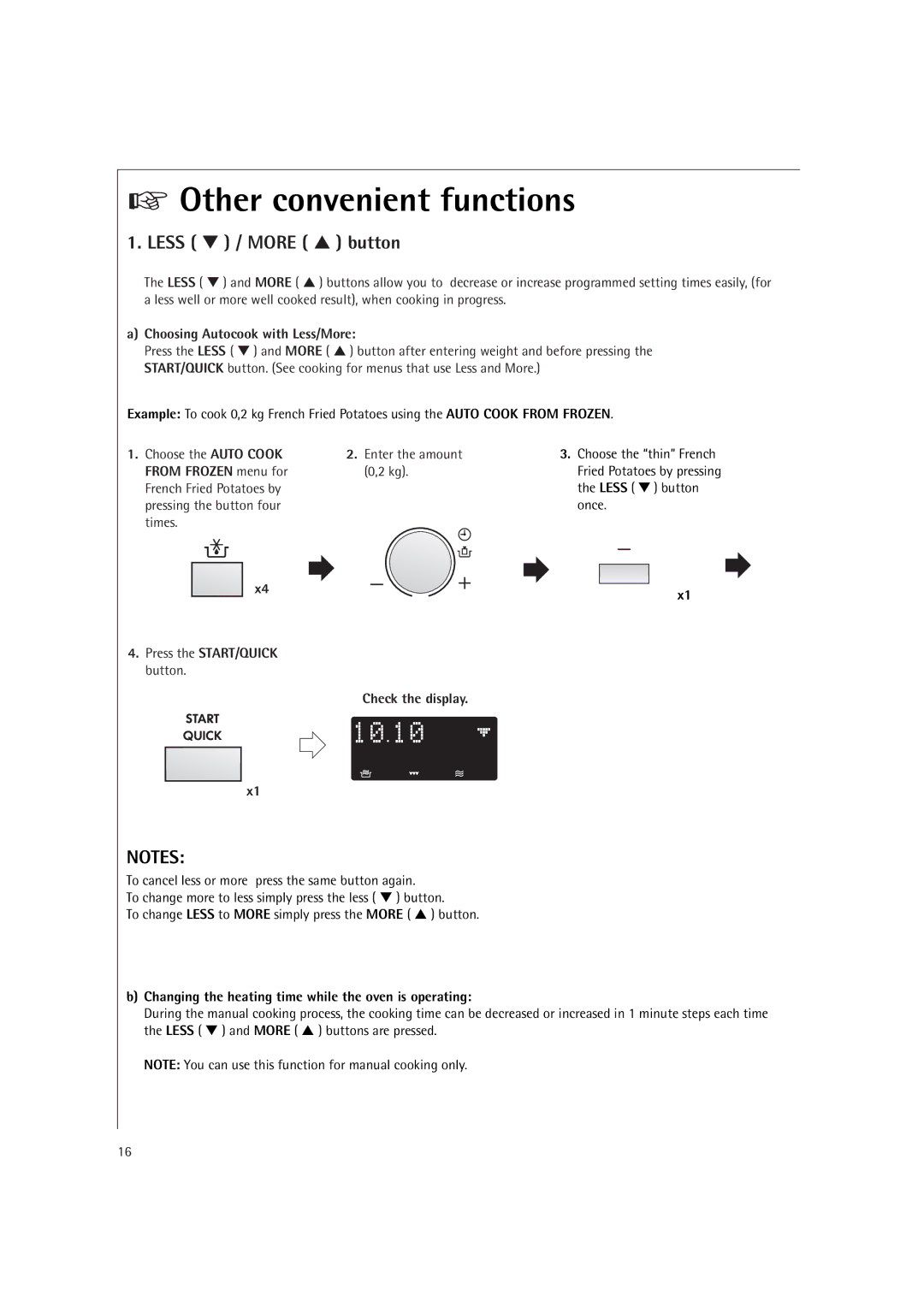 Electrolux MCC4060E Other convenient functions, Less / More button, Choosing Autocook with Less/More, Choose the Auto Cook 