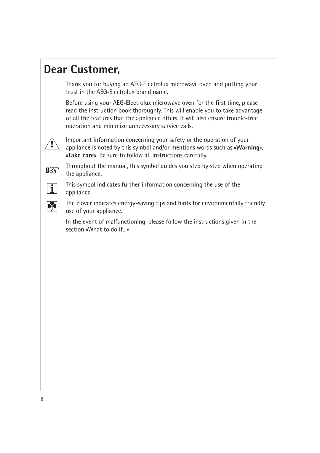 Electrolux MCC4060E operating instructions Dear Customer 