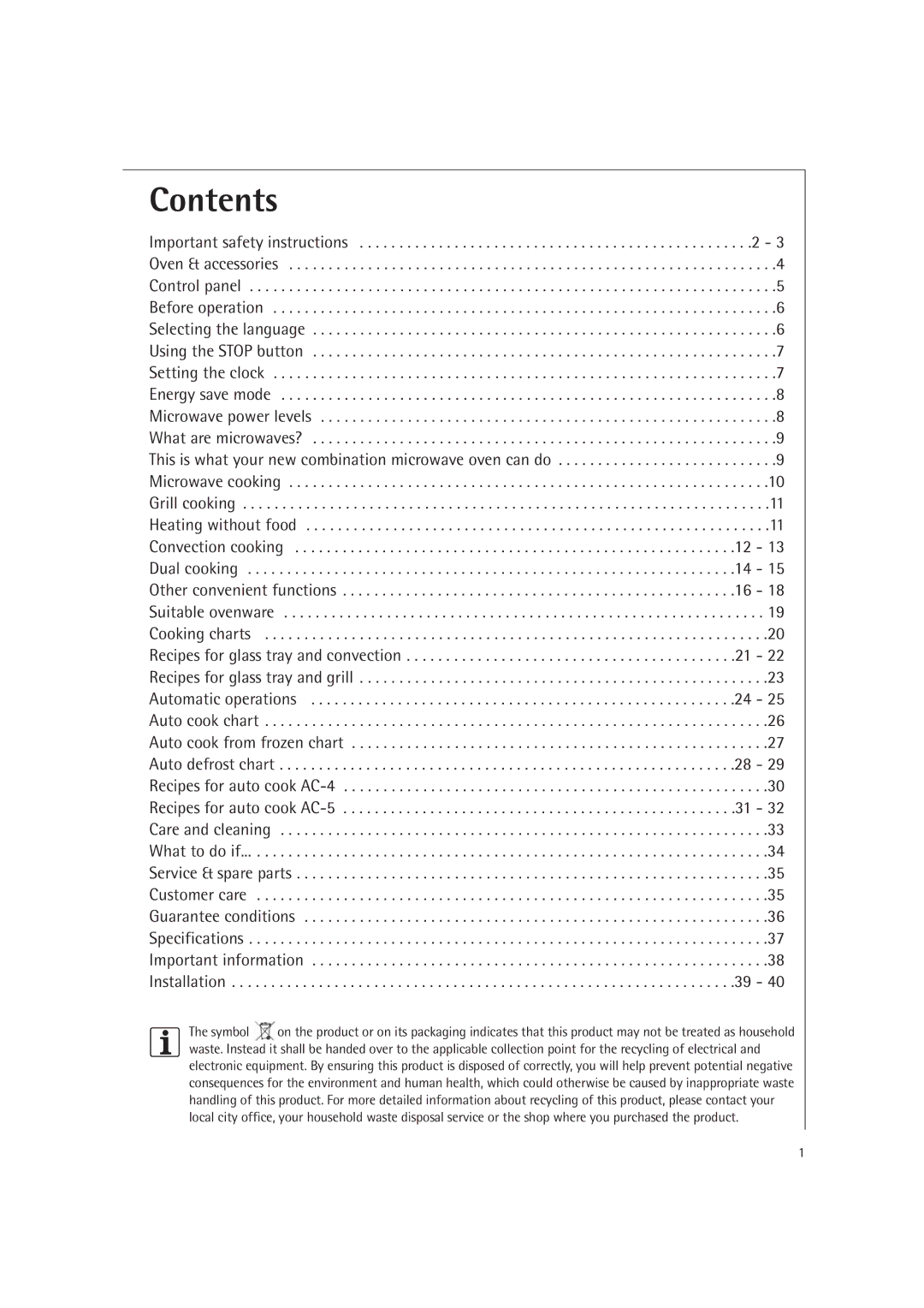 Electrolux MCC4060E operating instructions Contents 